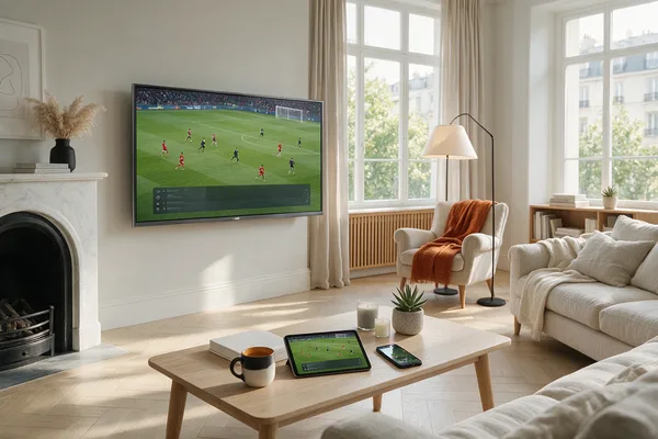 Interface Iron IPTV affichant le bouquet de chaînes en direct sur un téléviseur, une tablette et un mobile